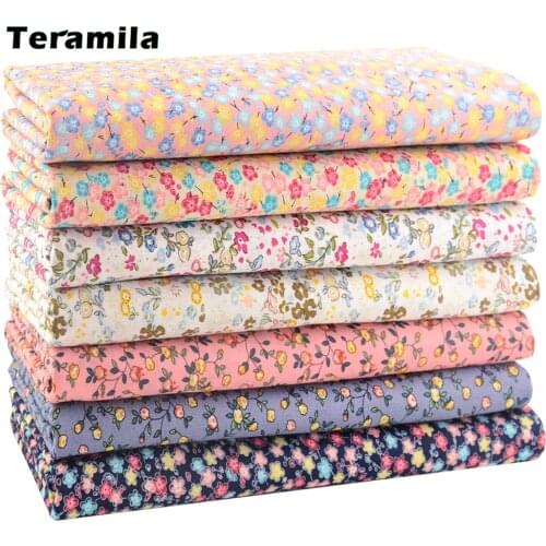 Teramila Poplin Soft Cotton Flowers Printed Fabrics For Sewing Dress Clothes Quilt Textile Needlework Handicraft Per Half Meters