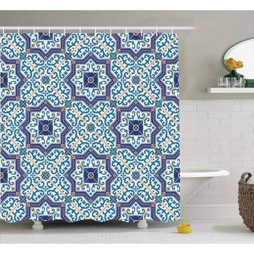 Moroccan Shower Curtain by Moroccan Portuguese Style Classic Tiles Ornaments Asian Historical Buildings Art Fabric Bathroom Deco