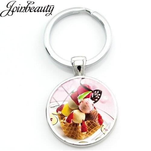 JOINBEAUTY Strawberry Fruits Ice Cream Keychains Romantic Car Keyrings Food Girl Jewelry DIY Accessories Gourmet Party Gift FD01