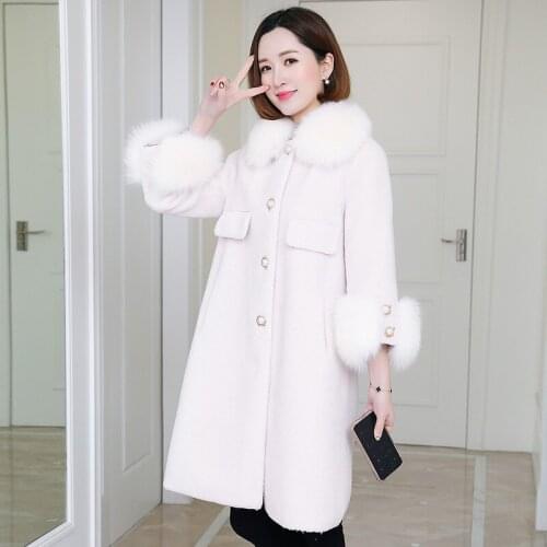 Jacket Real 100% Wool Clothes 2020 Autumn Winter Coat Women Fox Fur Collar Manteau Femme XLB0114 YY1279
