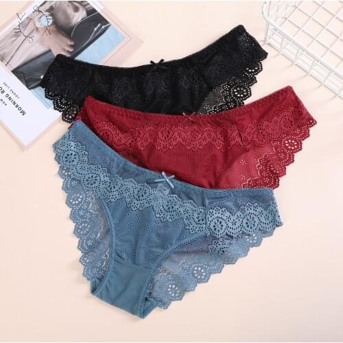 Women Sexy Seamless Briefs,Ultra-Thin Transparent Flower Embroidered Patterned Plus Size Underwear Cotton Lace Panties 2021