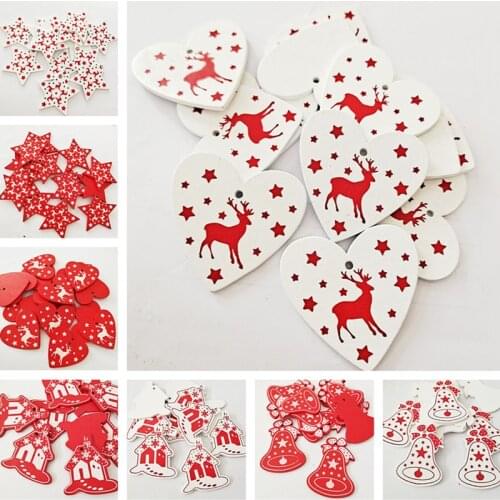 10pcs New Year 2021 Natural Elk Snowflake Wood Ornaments Christmas Tree Wood Craft Xmas Tree Decorations for Home 2020 Noel Gift