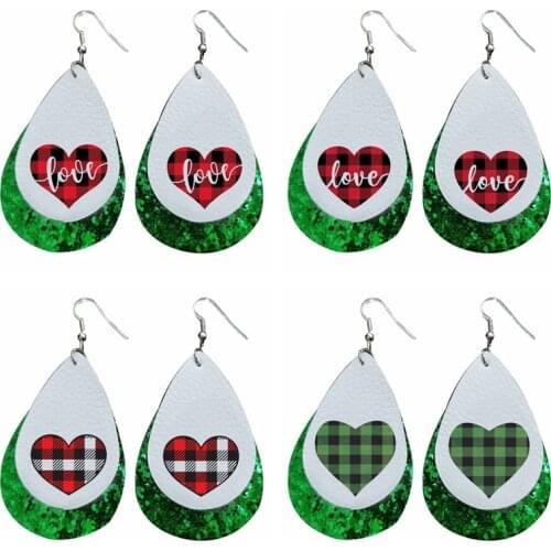 24 Pairs Plaid Striped Love Heart Pu Leather Earrings Valentines Day Stock