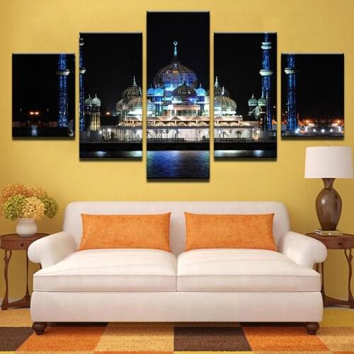 5 Group Islamic Frame Wall Art Painting Building Fashion poster for living room decoration