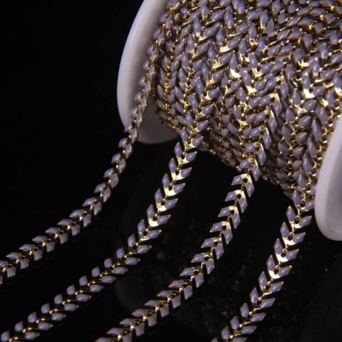 5Meter Copper Plated Gold Fishbone Chains Grey Enamel,Gray Lampwork Chevron Beaded Craft Link Rosary Chain Necklace Jewelry Bulk