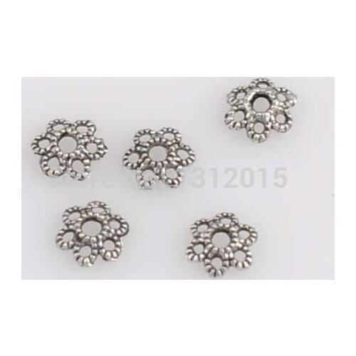 Free shipping! 100pcs Tibetan Antique StyleTone Small Flower Antique Silver plated DIY Metal Spacer beads Caps 6x2mm YTC0031