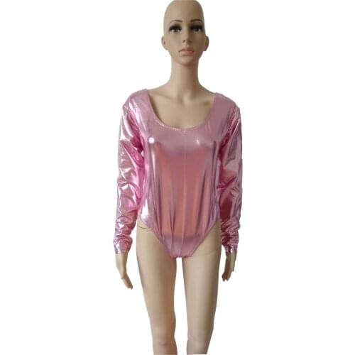 Large round neck half pack shiny metallic Spandex Bodysuit unisex Ballet Gymnastics Leotard jumpsuit Unitard tights