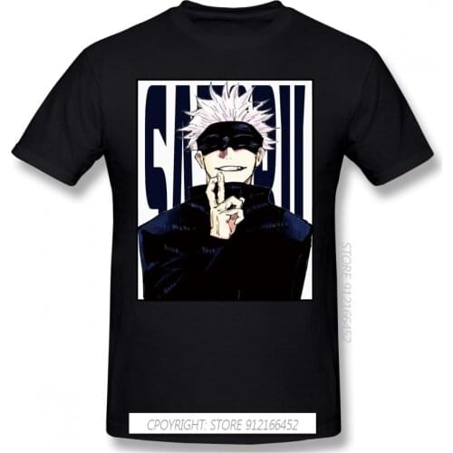 Satoru Gojo Black TShirt Jujutsu Kaisen Itadori Megumi Fushiguro Anime Homme T-Shirts Tee Pure Cotton Oversize Tops