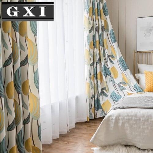 GXI Nordic Corlor Matching Curtains Leaves Print Thermal Insulated Window Drapes for Living Room