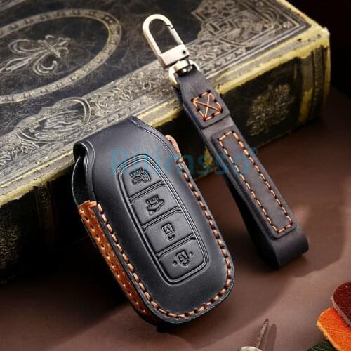 Handmade Leather Car Key Fob Case Cover for Hyundai i30 i35 i40 Kona Azera Elantra Solaris Grandeur Ig Accent Santa Fe