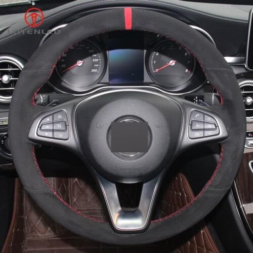 LQTENLEO Black Suede Car Steering Wheel Cover for Mercedes Benz C180 C200 C260 C300 B200 E200 E300 CLS260 CLS300 GLC260 GLC300