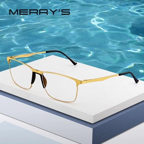 MERRYS DESIGN Men Titanium Glasses Frame Male Ultralight Square Eye Myopia Prescription Eyeglasses TR90 Nose Pads S2003