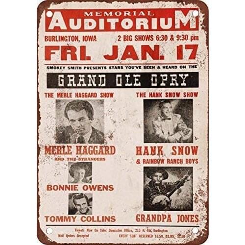 Stevenca Metal Tin Sign 1967 Merle Haggard in Iowa Vintage Look Reproduction 8x12 Inch Wall Decor