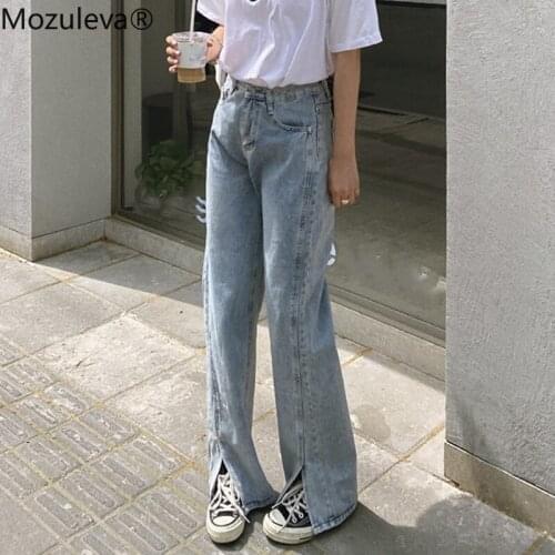 Mozuleva Women Flare Pants Mom Jeans Pants Split High Waist Vintage Denim Jeans Female Korean Trousers Soft Retro Jeans Femme