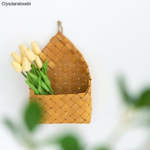 Natural Wicker Flower Basket Flower Pot Handmade Bamboo Storage Basket Planter Rattan Vase Basket Home Garden Wall Hanging Decor