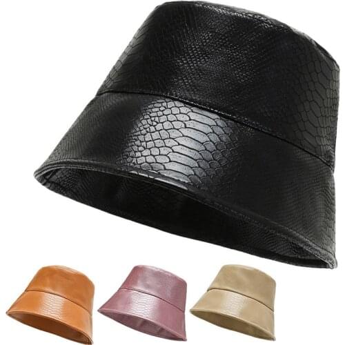 New Fashion Leather Fishing Cap Winter Casual Bucket Hat Out Sun Protection Hat Male Camping Cap for Women