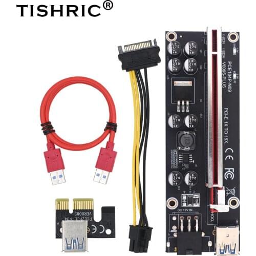 TISHRIC Newest VER009S Plus Riser Card USB 3.0 6Pin 1X 4X 8X 16X Extender PCI-E PCI PCIE 009S Riser Adapter For GPU Miner Mining