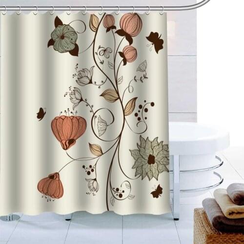 Simple European Flower Shower Curtain 12 Hook Polyester Fabric 3D Printing Bathroom Curtain Waterproof Bath Curtain Decor