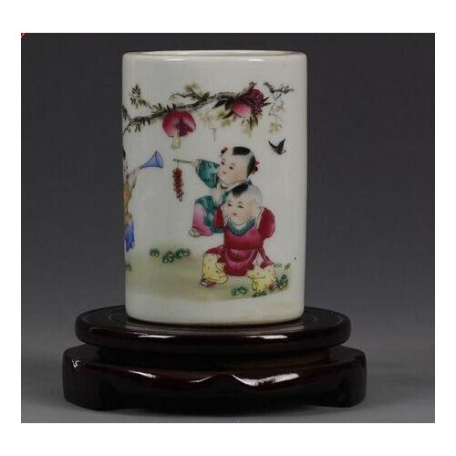 Rare Collection Chinese Handwork Antique Porcelain Painting Children Playing Under The Tree Flower Bottle Vase Pen Container