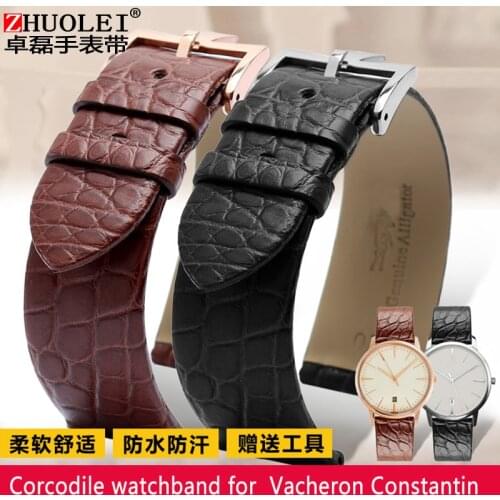 Crocodile skin leather watch strap for VC inheritance art master Maple Leaf series thin 20 mm For mens and womens watchband