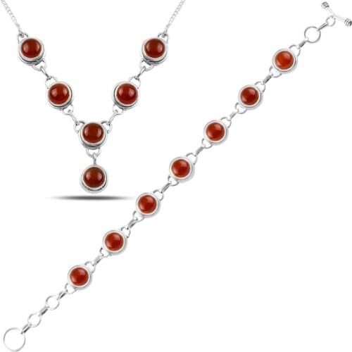 Silver 925 Sterling Red Agate Stone Set