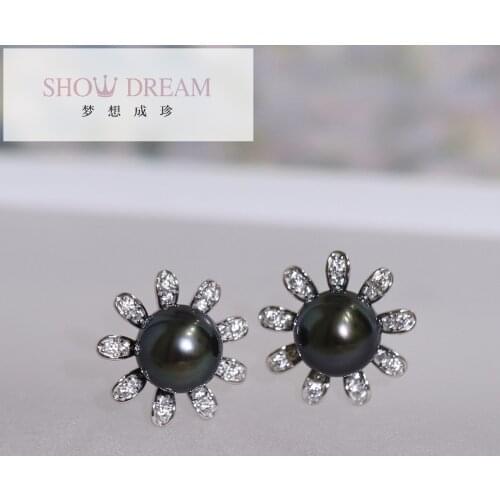 SHOWDREAM S925 Silver Zircon Tahiti Black Pearl Natural Seawater Pearl Earring For Women Jewelry luxurious Pearl Earrings Gift
