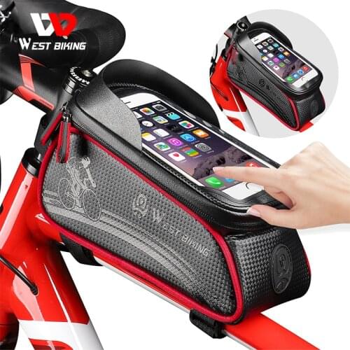 WEST BIKING Waterproof Bicycle Bag MTB Mountain Road Bike Frame Bag Touch Screen Phone Case Storage Basket Cycling Accessories