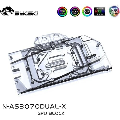 Bykski Water Block Use for ASUS GeForce DUAL RTX 3070 8G GPU Card / Full Cover Copper Radiator / RGB Light