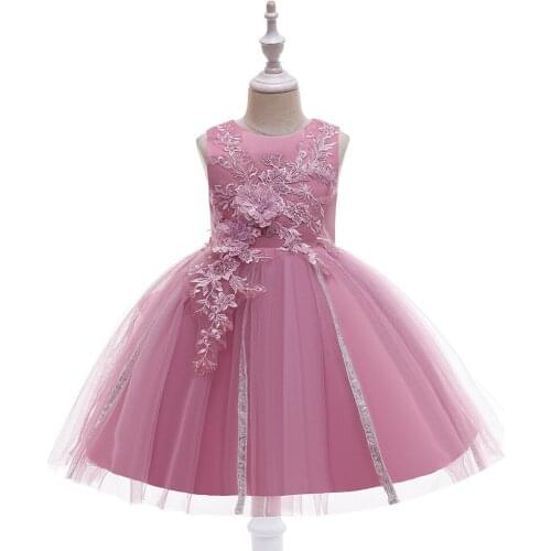 High Quality New Flower Girls Dress Baby Girl Clothes Lace Flowers Applique Puffy Tulle Kids Birthday Gown in stock for 4-10Y