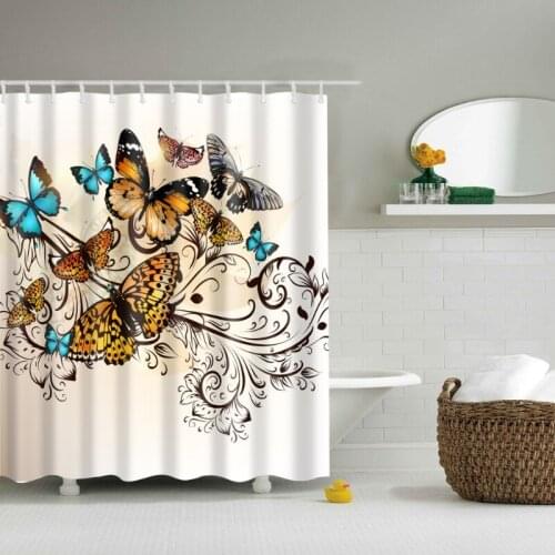 Beautiful Animal Butterfly Decoration Shower Curtain Bathroom Curtain Cloth Waterproof Polyester Belt Hook