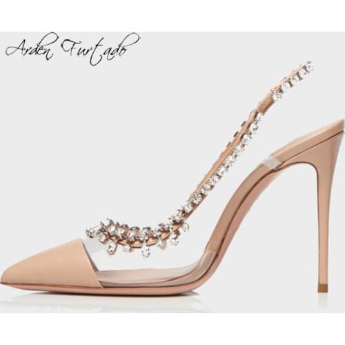 Arden Furtado Summer Fashion Womens Shoes Pointed To Stilettos Heels Crystal Rhinestone Elegant sandals high heels big size 45