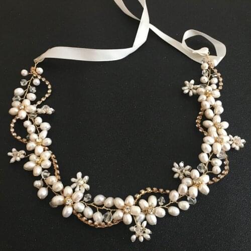 SLBRIDAL Wired Crystal Rhinestones Freshwater Pearls Wedding Hair accessories Hairband Bridal Headband Bridesmaids Jewelry Women