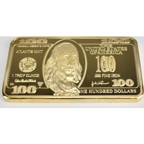 100 Dollar Gold Bar USD 100$ Bullion 24k Gold Gold Plated Bar American Metal Coin Golden Bars USD with Gift Box