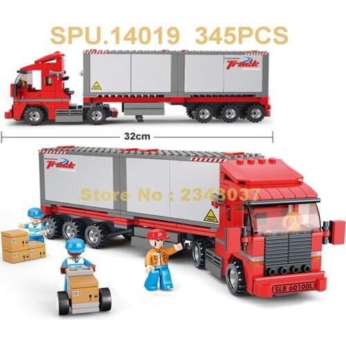 Sluban 0338 345pcs Urban Series Double Container Freight Car Truck Building Blocks 3 Toy
