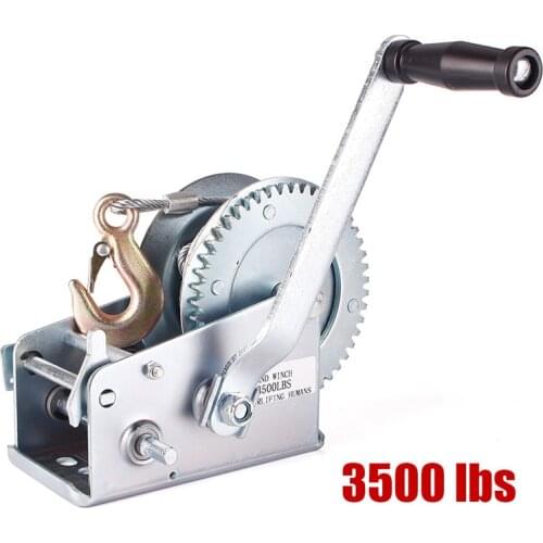 3500 lbs 6mm*10m Hardened Steel Gears Safety Hand Winch Crank Polyester Webb Strap Gear Portable Winch ATV Boat Trailer#238919