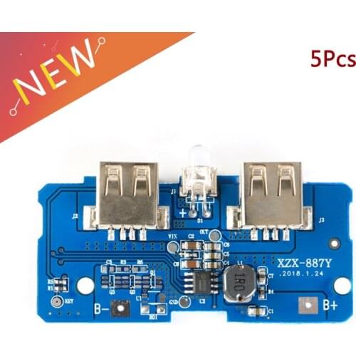 5Pcs 5V 2A Power Bank Charger Module Charging Circuit Board Step Up Boost Power Supply Module 2A Dual USB Output 1A Input