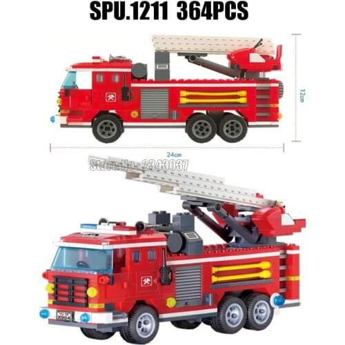 904 364pcs Urban Police Fire Engineering Firefighter Aerial Ladder 4 Building Blocks Toy