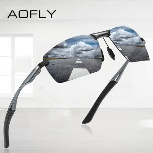 AOFLY Brand Design Polarized Sunglasses Men Women Aluminum Magnesium Temples Anti-Glare Drivers Rimless Sun Glasses Male uv400