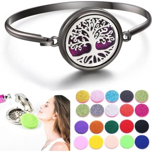 Black Aromatherapy Bracelet Essential Oil Diffuser Locket Perfume Bracelet Tree of Life 316L Stainless Steel Diffuser Bracelet
