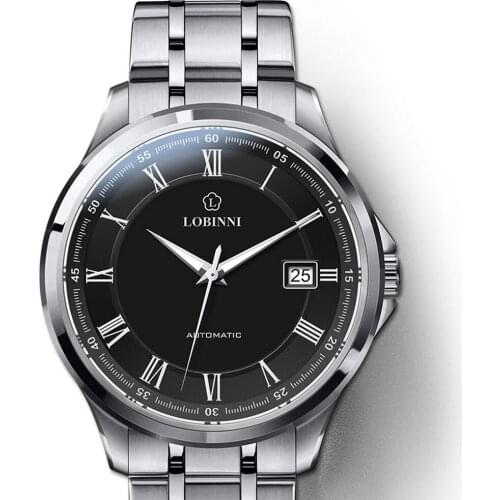 Men dress watch,mens automatic wrist watches LOBINNI man luxury mechanical waterproof wristwatch Switzerland relogio steel strap
