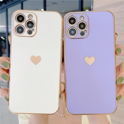 Electroplated Love Heart Phone Case For iPhone 12 11 Pro Max XR XS Max X 7 8 Plus 12 Pro 11 Camera Protection Plating Back Cover