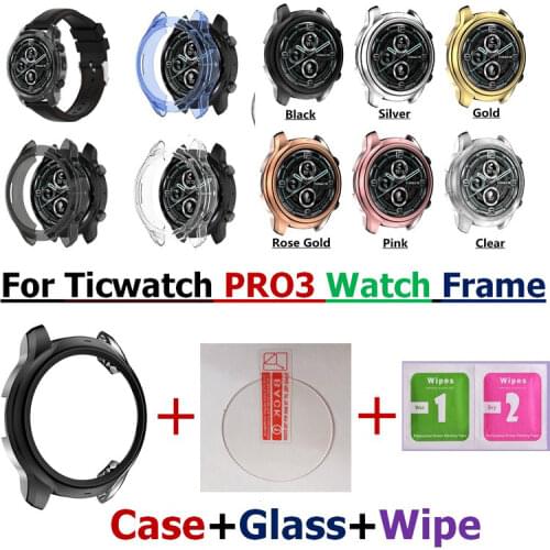 Tempered Glass Screen Protector Film For Ticwatch pro3 Smart Bracelet Watch Case TPU Protective Frame for Ticwatch pro 3 Cover