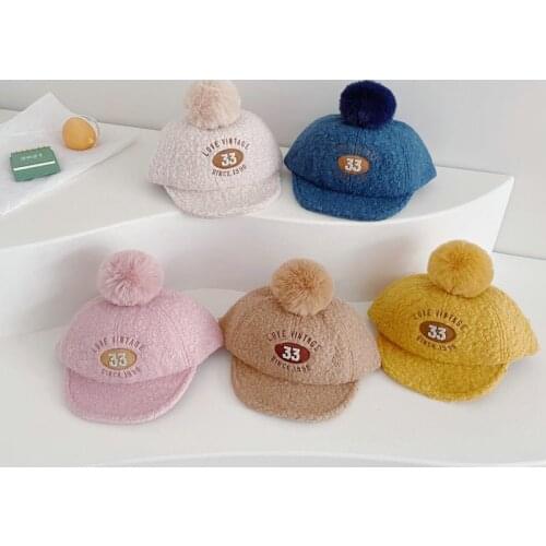 Autumn Winter Baby Baseball Hats Number Embroidery Pattern Kids Boys Girls Caps Artificial Lambwool Thicken Warm Children Hat