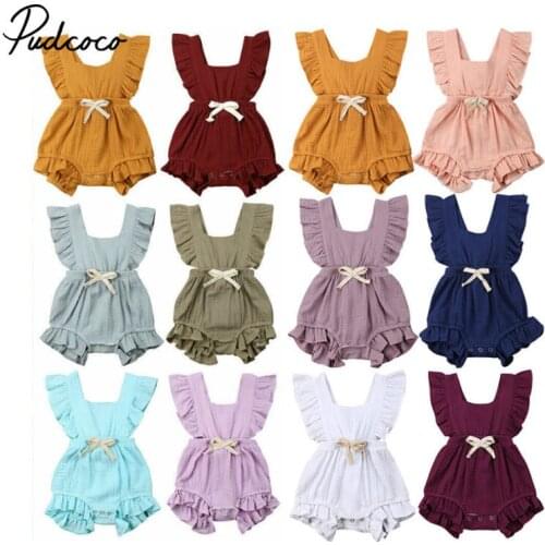 Pudcoco 12 Colors Casual Baby Girl Bodysuits Infant Solid Sunsuits 2020 Summer Baby Boy Cotton Clothes Sleeveless Bodysuit 0-24M