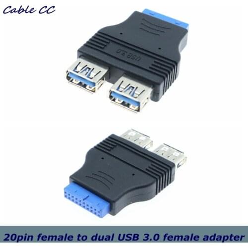 Dual-port USB 3.0 to motherboard with built-in 20-pin connector adapter, 20-pin to 2 X USB A female connector for best quality