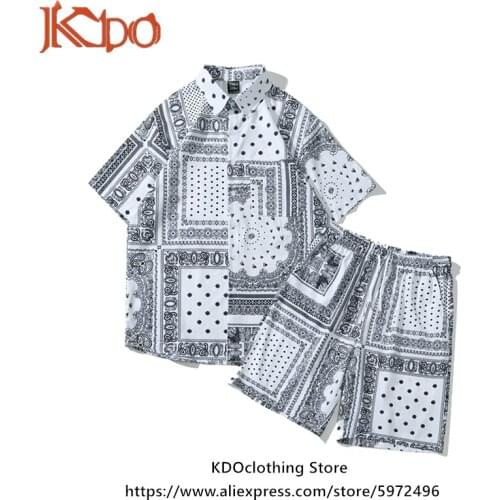 Paisley Shirts Men Set Short Sleeve Turn Down Collar Printed Hawaiian Shirt Beach Suit Summer Casual Floral Vintage Tops Hip-Pop