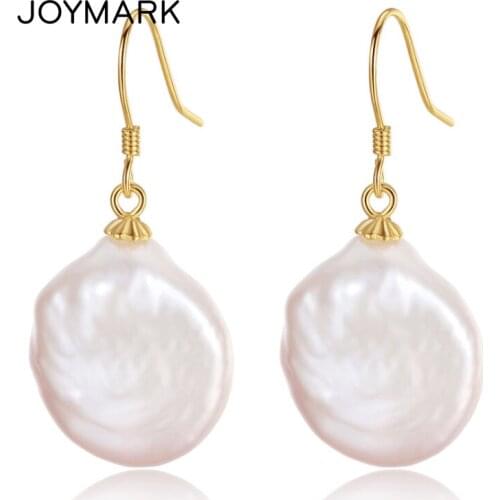 JOYMARK Baroque Style Irregular Big Size Genuine Natural Pearl Pendant Earrings 925 Sterling Silver Jewelry For Women JPSE062