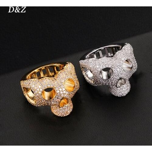 D&Z New Skull Rings In Gold Color Iced Out Cubic Zirconia Stones Hip Hop Personalised Fashion Jewelry Gift Hip Hop Jewelry