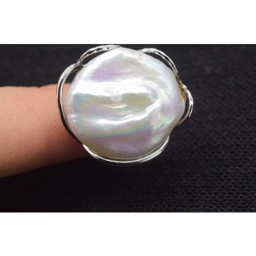 Freshwater pearl ring white reborn keshi flat baroque 22-25mm wholesale beads nature FPPJ 2018 hot