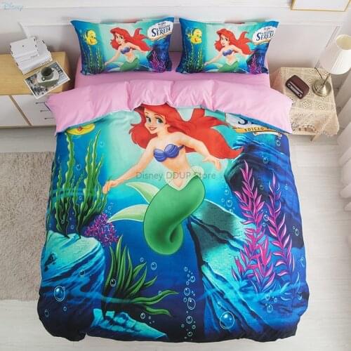 Mermaid Ariel Disney Snow White Cinderella Princess Children Bedding Set Twin Full Queen Size Duvet Cover Bed Sheet Pillowcases